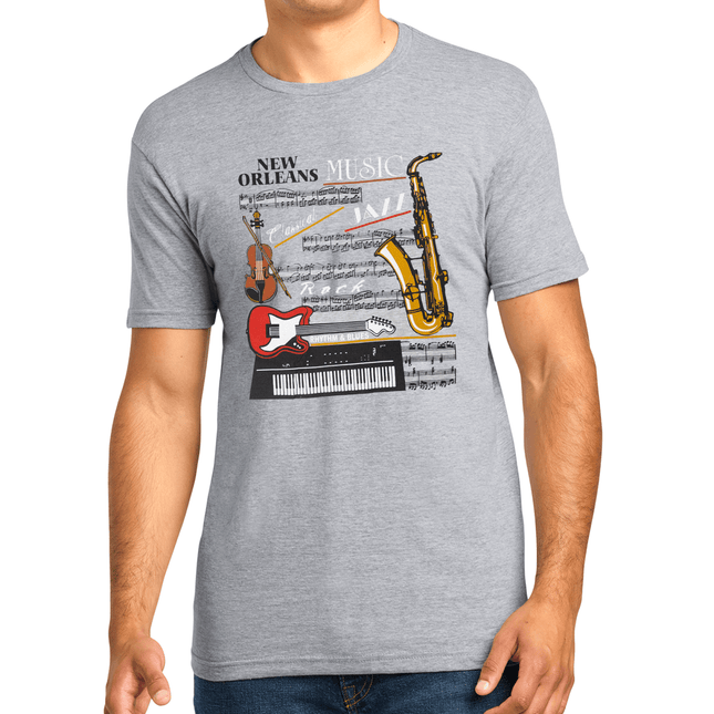 New Orleans Music Instruments T-Shirt Sports Gray - Mardi Gras Apparel - new orleans tshirt, Short Sleeve, - Tee - Shirt