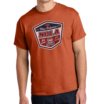 New Orleans NOLA Vintage Shield T-Shirt Heather Antique Orange - Mardi Gras Apparel - new orleans tshirt, Short Sleeve, - Tee - Shirt