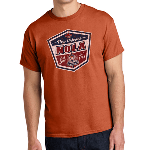 New Orleans NOLA Vintage Shield T-Shirt Heather Antique Orange - Mardi Gras Apparel - new orleans tshirt, Short Sleeve, - Tee - Shirt