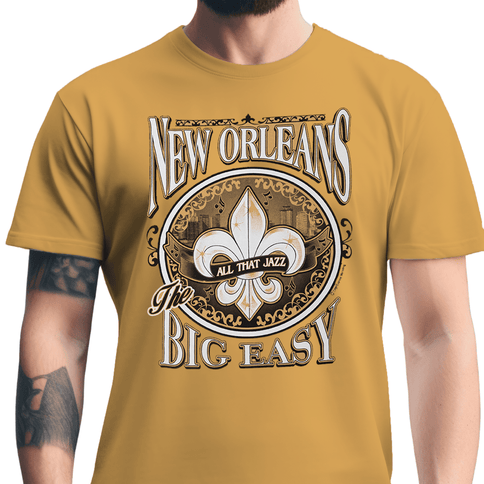 New Orleans The Big Easy All That Jazz T-Shirt Gold - Mardi Gras Apparel - new orleans tshirt, Short Sleeve, - Tee - Shirt