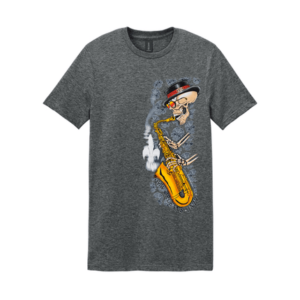 New Orleans Voodoo Jazz Skeleton T-Shirt Heather Dark Heather - Mardi Gras Apparel - new orleans tshirt, Short Sleeve, - Tee - Shirt