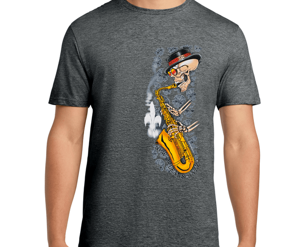 New Orleans Voodoo Jazz Skeleton T-Shirt Dark Heather - Mardi Gras