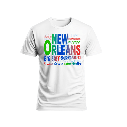 New Orleans Word Cloud Souvenir Multicolor Graphic T-Shirt Unisex - Mardi Gras Apparel - new orleans tshirt, Short Sleeve, - Tee - Shirt
