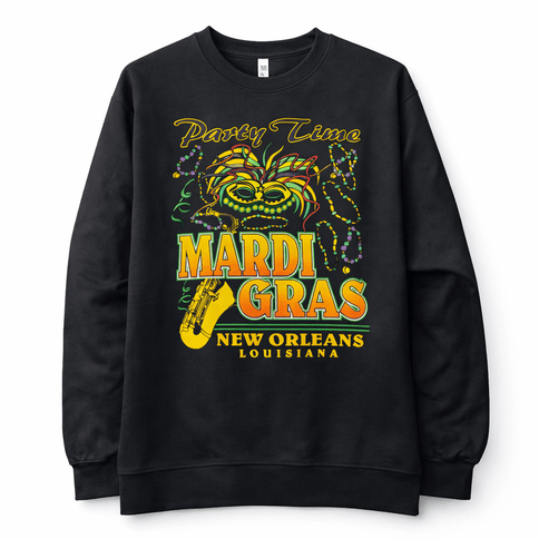 Party Time Mardi Gras Crewneck Sweatshirt – New Orleans Louisiana - Mardi Gras Apparel - 100% Cotton, Adult, apparel discount tier - Sweatshirt