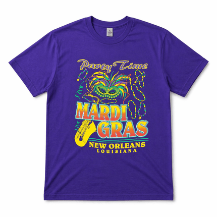 Party Time Mardi Gras Graphic T-Shirt New Orleans Carnival Tee - Mardi Gras Apparel - Adult, Adult Unisex, apparel discount tier - Tee - Shirt