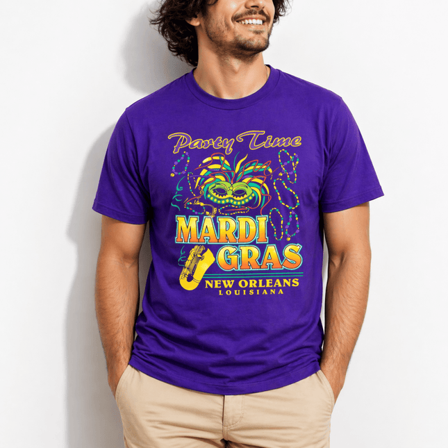 Party Time Mardi Gras Graphic T-Shirt New Orleans Carnival Tee - Mardi Gras Apparel - Adult, Adult Unisex, apparel discount tier - Tee - Shirt