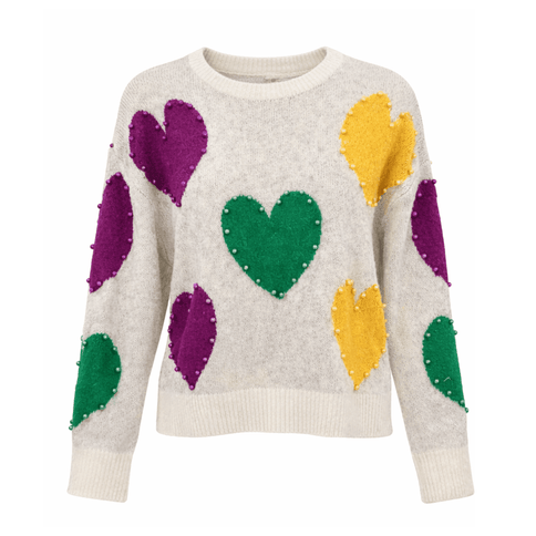 Pearl Hearts Mardi Gras Soft Sweater - Mardi Gras Apparel - Adult, Bibi, Bibi Top Chart - Sweaters