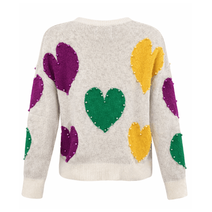Pearl Hearts Mardi Gras Soft Sweater - Mardi Gras Apparel - Adult, Bibi, Bibi Top Chart - Sweaters