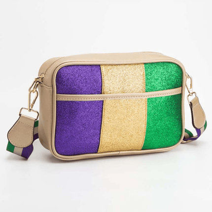 Product Name: Faux Leather Mardi Gras Sparkle Crossbody Bag - Mardi Gras Apparel - Accessories, Bags, Mardi Gras - Bag