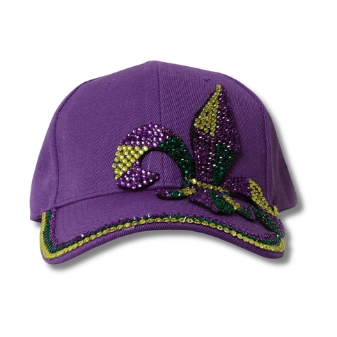 Purple Fleur De Lis Mardi Gras Rhinestone Hat #2 - Mardi Gras Apparel - Accessories, Hats, Mardi Gras - Hats