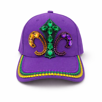 Purple Fleur - de - Lis Rhinestone Baseball Hat - Mardi Gras Apparel - Accessories, accessory discount tier, Hats - Hats