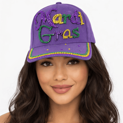Purple Rhinestone Mardi Gras Hat - Mardi Gras Apparel - Accessories, accessory discount tier, Hats - Hats