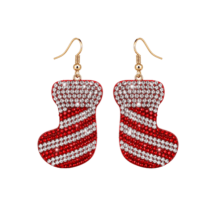 Rhinestone Christmas Stocking Drop Earrings - Mardi Gras Apparel - Accessories, Christmas, Earrings - Earrings
