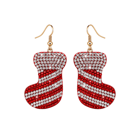 Rhinestone Christmas Stocking Drop Earrings - Mardi Gras Apparel - Accessories, Christmas, Earrings - Earrings