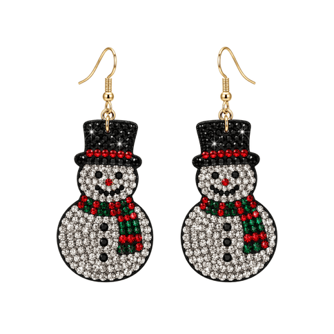 Rhinestone Snowman Christmas Drop Earrings - Mardi Gras Apparel - Accessories, Christmas, Earrings - Earrings