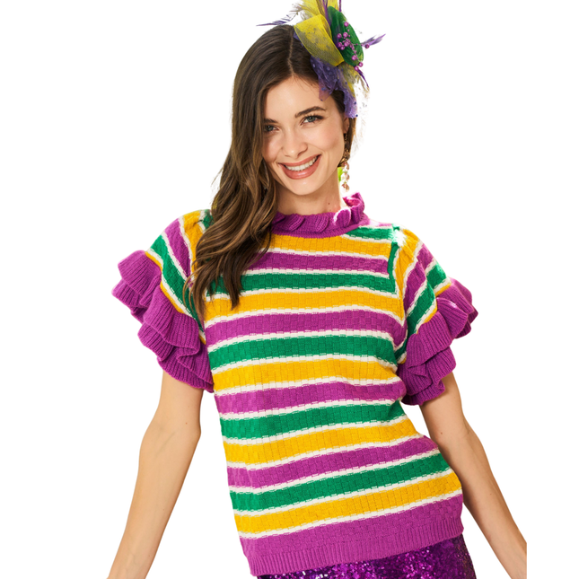 Ruffled Flared Sleeves Mardi Gras Top - Mardi Gras Apparel - Adult, apparel discount tier, Green - Sweaters