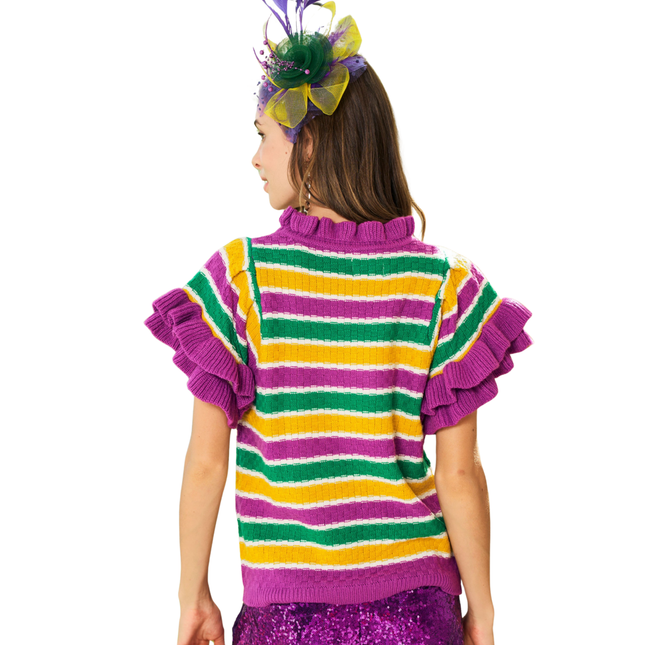 Ruffled Flared Sleeves Mardi Gras Top - Mardi Gras Apparel - Adult, apparel discount tier, Green - Sweaters