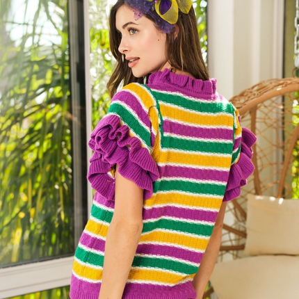 Ruffled Flared Sleeves Mardi Gras Top - Mardi Gras Apparel - Adult, apparel discount tier, Green - Sweaters