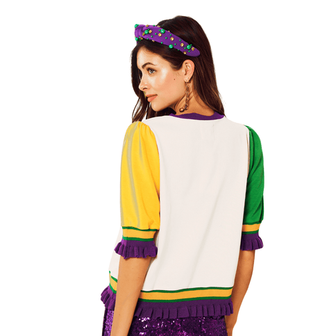 Ruffled Half Sleeves Sequin Lobster Top - Mardi Gras Apparel - Adult, Bibi, Bibi Top Chart - Sequin Tops