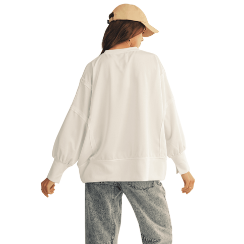 Sequin Mardi Gras Loose Fit Top White Oversized Festive Sweatshirt - Mardi Gras Apparel - Adult, Block Letters, Front Design - Sweaters