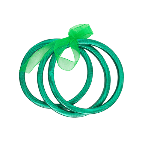 Set of 3 Metallic Coil Bracelets with Sheer Ribbon Bow - Mardi Gras Apparel - St. Patrick’s Day, , - Bracelets