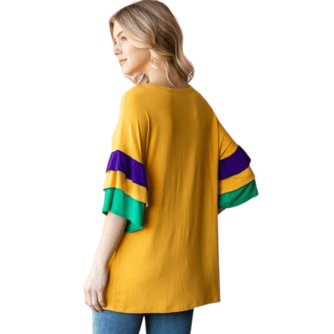 Solid Mardi Gras Ruffled Sleeve Top - Mardi Gras Apparel - Adult, Ladies, sweatshirt - Sweatshirt