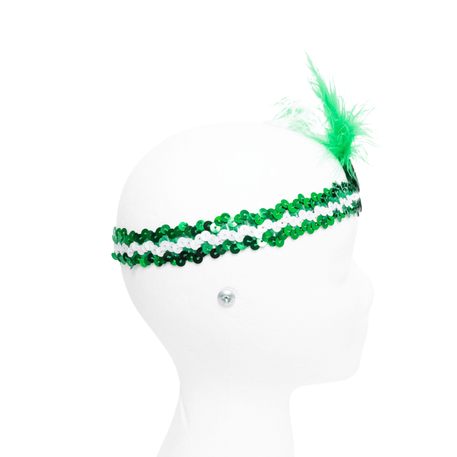 St. Patrick’s Day Sequin Fleur - De - Lis Feather Headband - Mardi Gras Apparel - St. Patrick’s Day, , - Headband