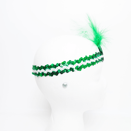 St. Patrick’s Day Sequin Fleur - De - Lis Feather Headband - Mardi Gras Apparel - St. Patrick’s Day, , - Headband