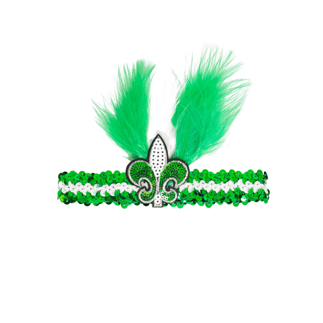 St. Patrick’s Day Sequin Fleur - De - Lis Feather Headband - Mardi Gras Apparel - St. Patrick’s Day, , - Headband