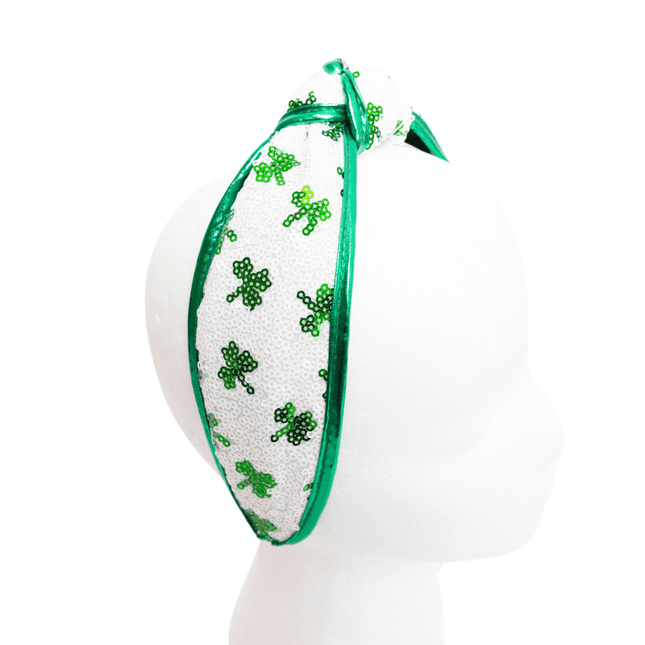 St. Patrick’s Day Sequin Shamrock Knotted Headband - Mardi Gras Apparel - St. Patrick’s Day, , - Headband