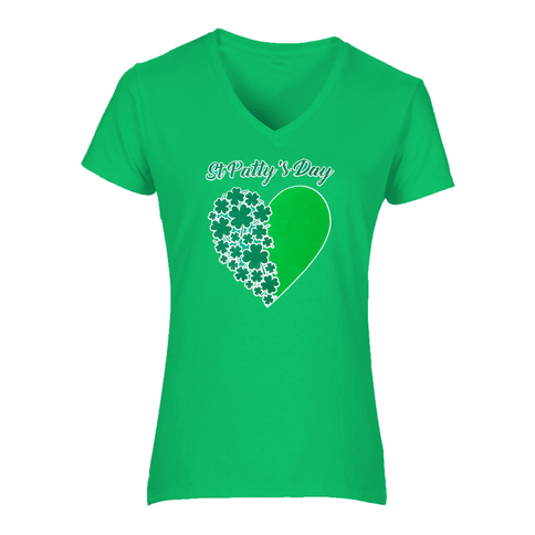 St. Patty’s Day Heart Ladies V - Neck Tee - Mardi Gras Apparel - St. Patrick’s Day, , - Rhinestone Tee - Shirt