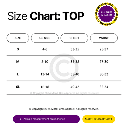 Vintage Washed Purple Fleur Mardi Gras Top - Mardi Gras Apparel - Adult, Bibi, Bibi Top Chart - 