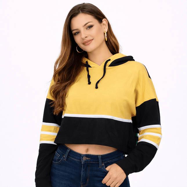 Women’s Black & Gold Crop Hoodie - Mardi Gras Apparel - apparel discount tier, Black & Gold, Ladies - Hoodie