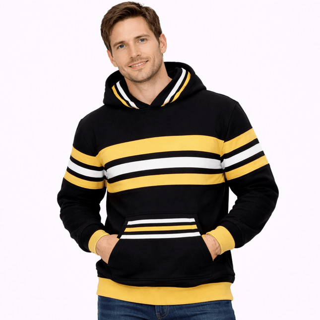 Youth Black & Gold Striped Hoodie - Mardi Gras Apparel - apparel discount tier, Black & Gold, Unisex - Hoodie