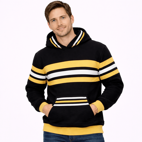 Youth Black & Gold Striped Hoodie - Mardi Gras Apparel - apparel discount tier, Black & Gold, Unisex - Hoodie