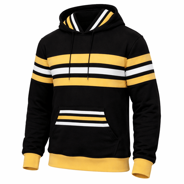 Youth Black & Gold Striped Hoodie - Mardi Gras Apparel - apparel discount tier, Black & Gold, Unisex - Hoodie