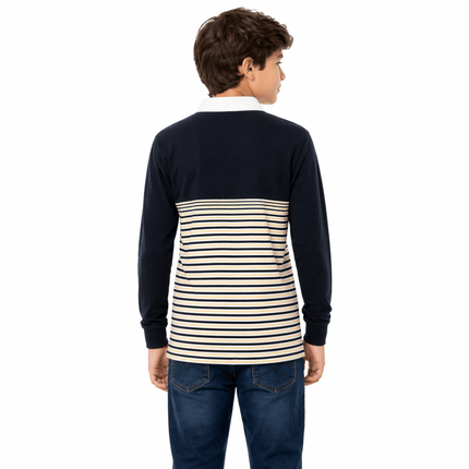 Youth Black & Gold Striped Long Sleeve Polo Shirt - Mardi Gras Apparel - , , - 