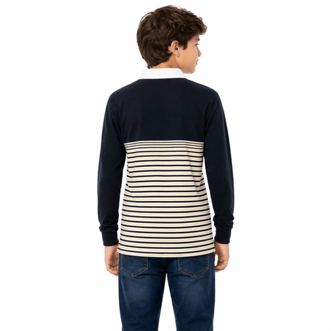 Youth Black & Gold Striped Long Sleeve Polo Shirt - Mardi Gras Apparel - , , - 