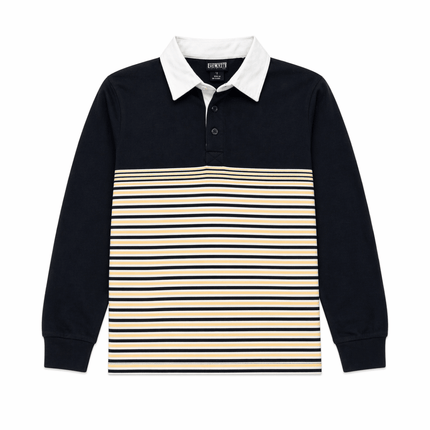 Youth Black & Gold Striped Long Sleeve Polo Shirt - Mardi Gras Apparel - , , - 