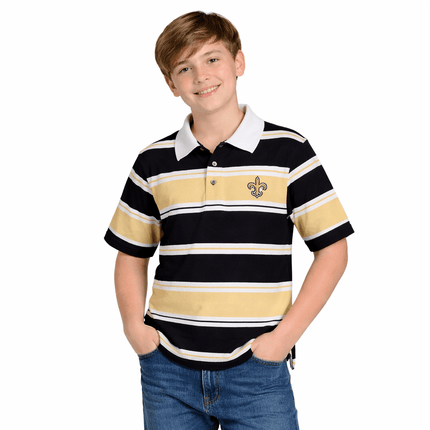 Youth Black & Gold Striped Polo Shirt - Mardi Gras Apparel - apparel discount tier, Black & Gold, Youth - Rugby Polo