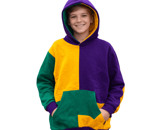 Youth Mardi Gras Color Block Pullover Hoodie Purple Green Gold