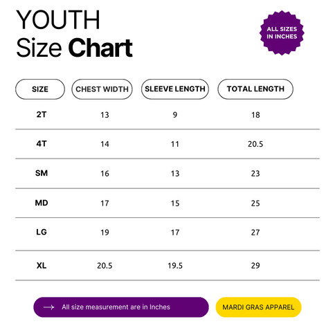 Youth Unisex Mardi Gras Color - Block Long Sleeve Raglan Tee - Mardi Gras Apparel - 100% Cotton, Back Design, Children's Unisex - Raglan Long Sleeve Tee