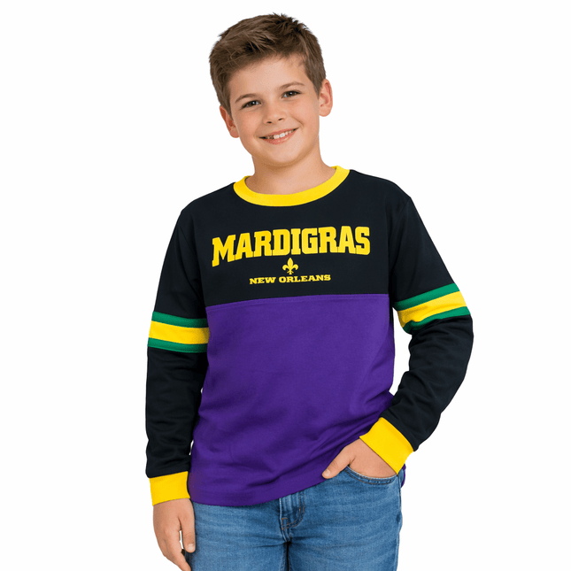 Youth Unisex Mardi Gras Color - Block Long Sleeve Raglan Tee - Mardi Gras Apparel - 100% Cotton, apparel discount tier, Back Design - Raglan Long Sleeve Tee