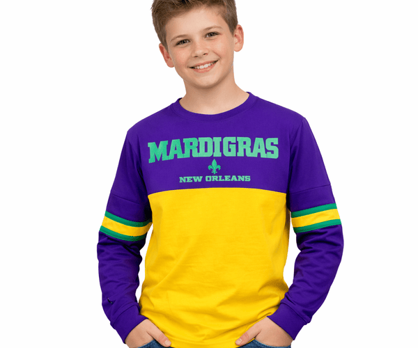 Youth Unisex Mardi Gras Long Sleeve Paneled Raglan Tee - Mardi