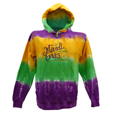 Adult Embroidered Mardi Gras Tie Dyed Mardi Gras Hoodie w/Draw String - Mardi Gras Apparel - Adult, Adult Unisex, Draw String - Hoodie Long Sleeve Sweatshirt