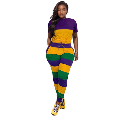 Adult Ladies Festive Spirit Mardi Gras Jogger Set #1 - Mardi Gras Apparel - Adult, Gold, Green - 