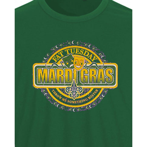 Adult Mardi Gras Fat Tuesday Green Long Sleeve Tee - shirt - Mardi Gras Apparel - 100% Cotton, Adult, Adult Unisex - Tee - Shirt