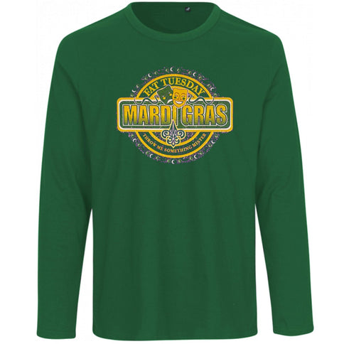 Adult Mardi Gras Fat Tuesday Green Long Sleeve Tee - shirt - Mardi Gras Apparel - 100% Cotton, Adult, Adult Unisex - Tee - Shirt