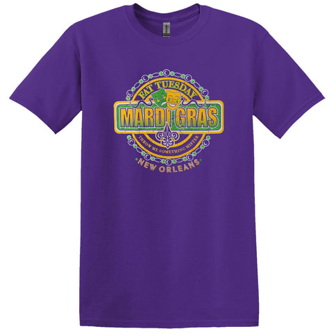 Adult Mardi Gras Fat Tuesday Purple Tee - Shirt - Mardi Gras Apparel - 100% Cotton, Adult, Adult Unisex - Tee - Shirt