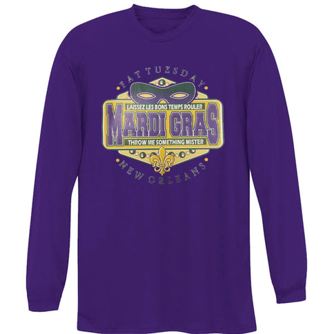 Adult Mardi Gras Fat Tuesday Throw Me Something Long Sleeve Tee - Shirt - Mardi Gras Apparel - Adult, Adult Unisex, Crew Neck - Tee - Shirt